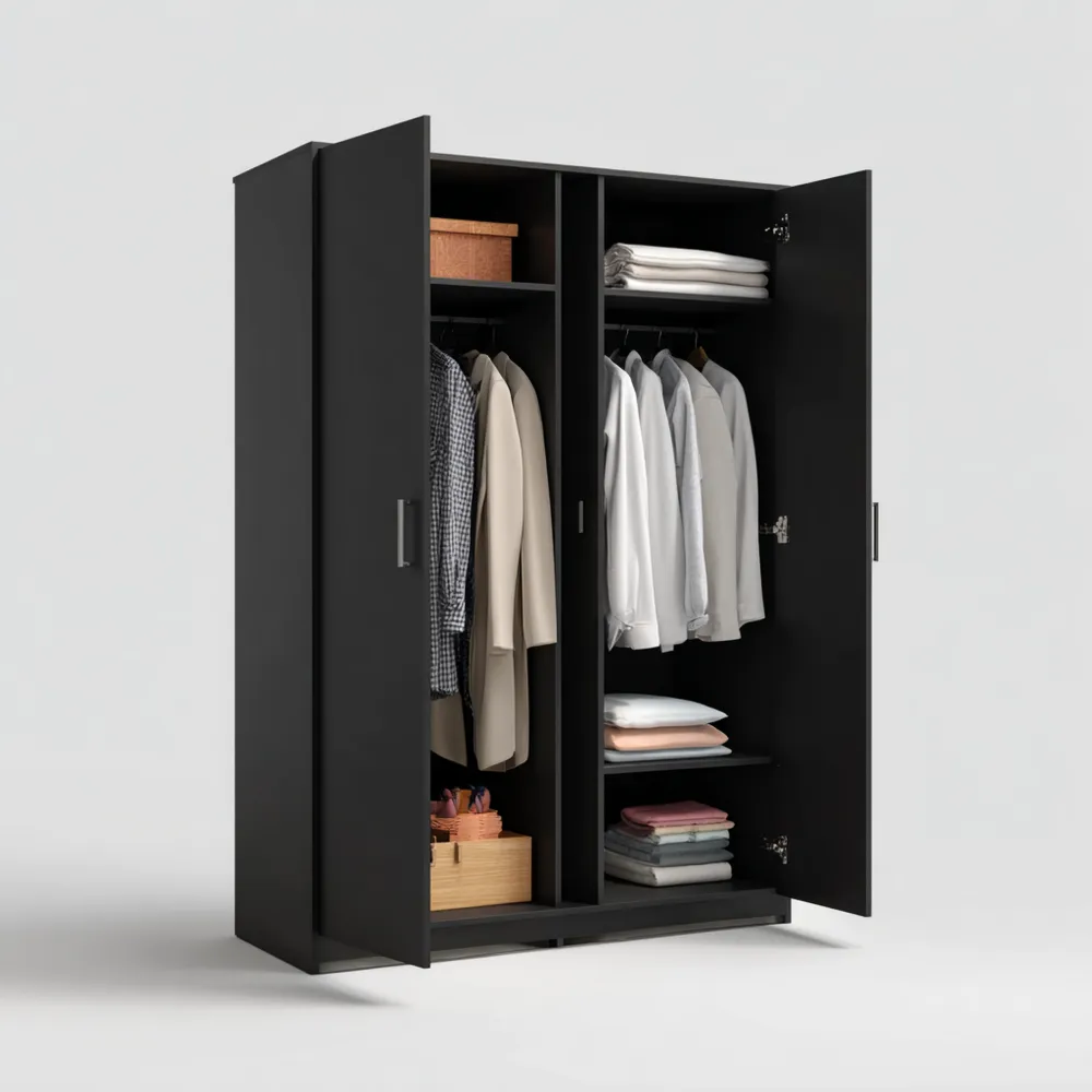 Armario de madera 200x150x60 cm - Negro - Diseño moderno