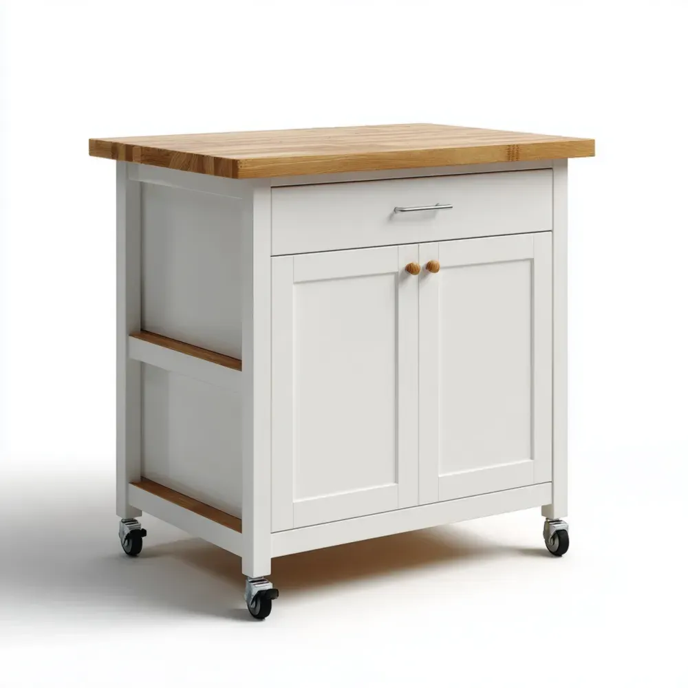 Carrito de Cocina de Madera 85x60x45 cm – Blanco/Madera Natural