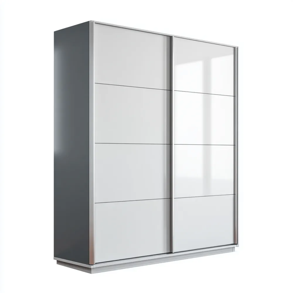 Armario de Puertas Correderas de Madera 200x220x60 cm - Blanco y Gris - Estilo Moderno