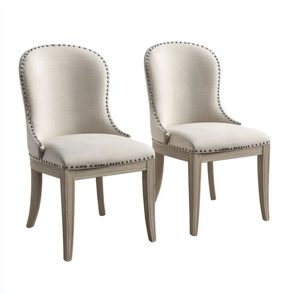 Juego de sillas de comedor tapizadas 55x65x90 cm – Beige – Diseño clásico