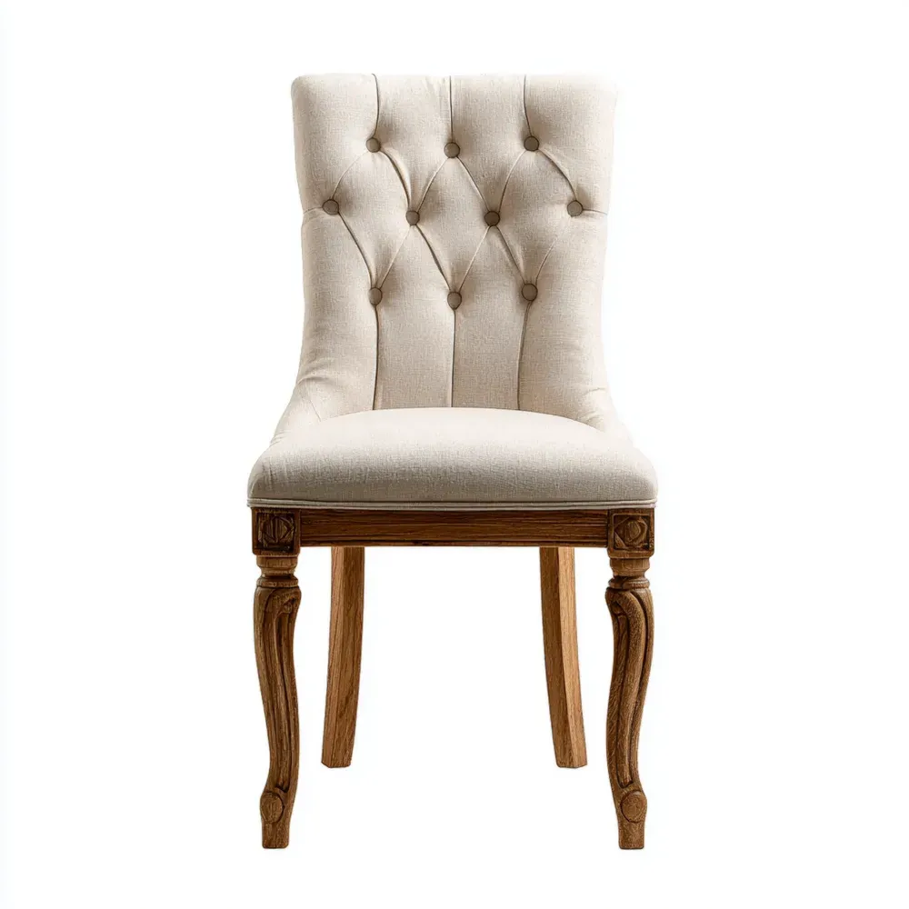 Silla de Comedor Tapizada de Madera 47x55x90 cm - Beige - Estilo Clásico