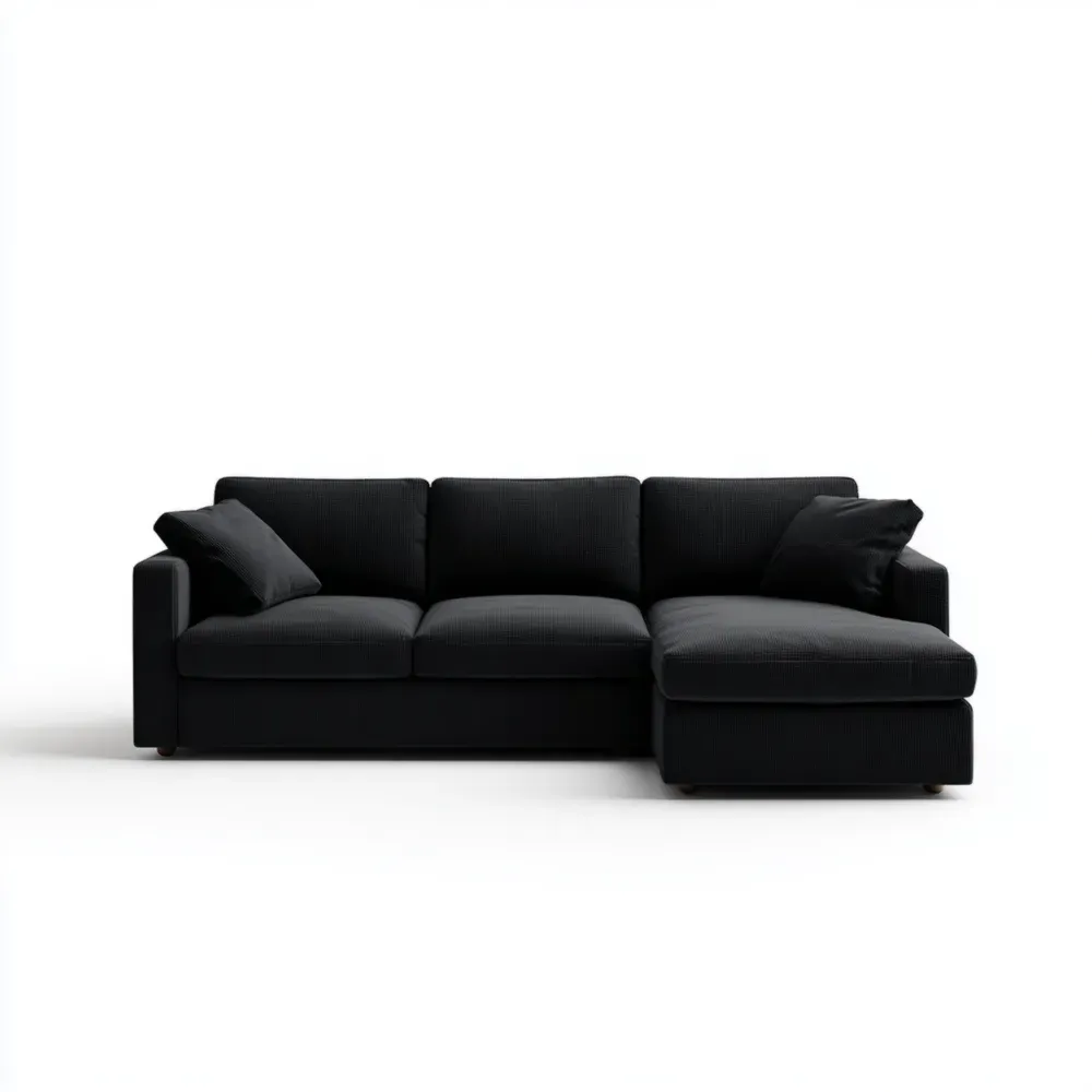 Sofá en L Tapizado Tela 260x150x85 cm – Negro – Diseño Moderno