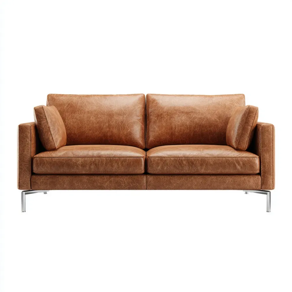 Sofá de piel 200x90x85 cm - Marrón - Diseño contemporáneo