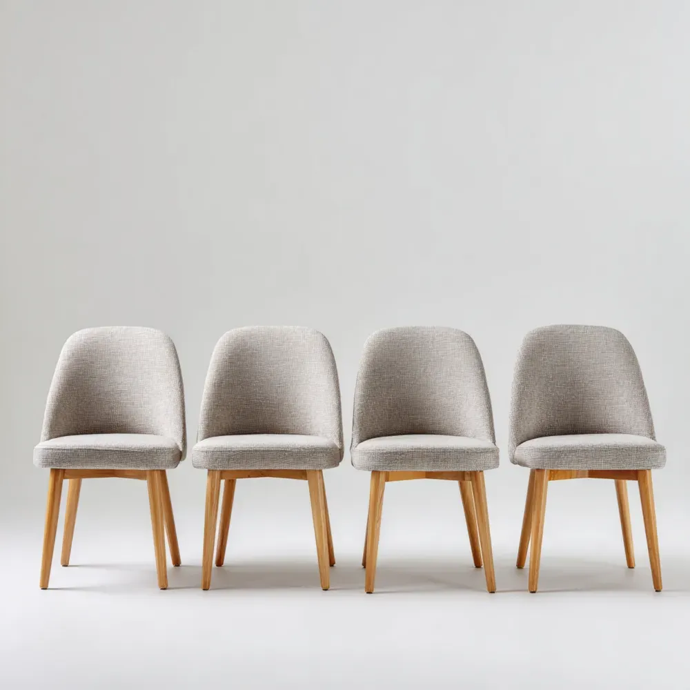 Conjunto de Sillas de Comedor 45x55x85 cm Tapizadas en Tela Gris Claro con Patas de Madera – Estilo Moderno