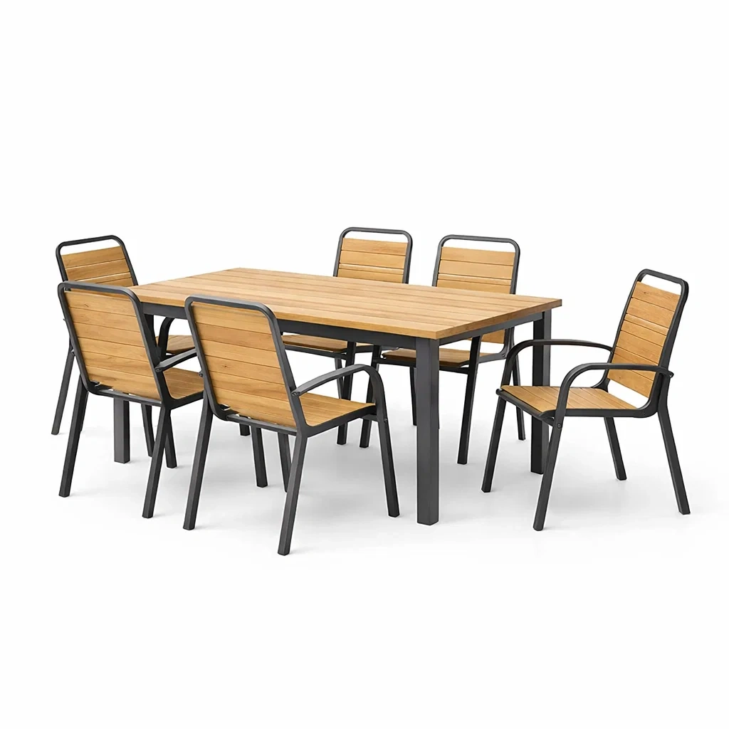 Set tavolo e sedie da Giardino in Legno di Acacia e Acciaio Verniciato 6 Pezzi-FURNIWONDER