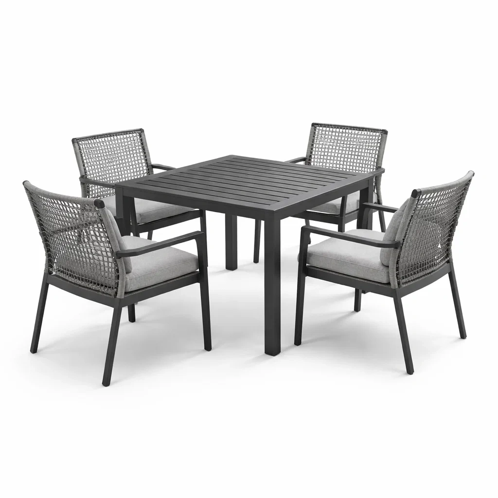 Set tavolo e sedie da Giardino in Alluminio con Sedie in Corda Grigio-FURNIWONDER