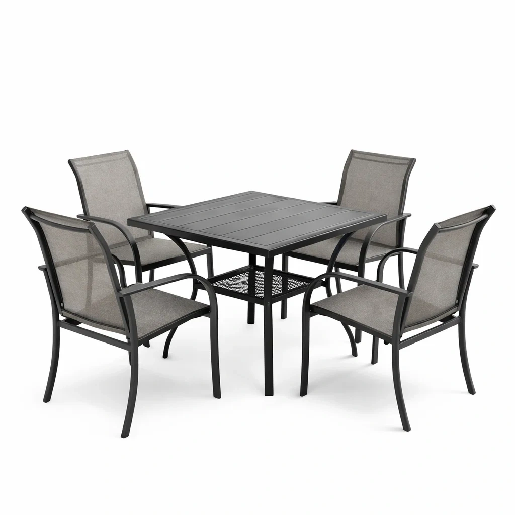 Set tavolo e sedie con Tavolo Quadrato e 4 Sedie in Metallo e Textilene Grigio-FURNIWONDER