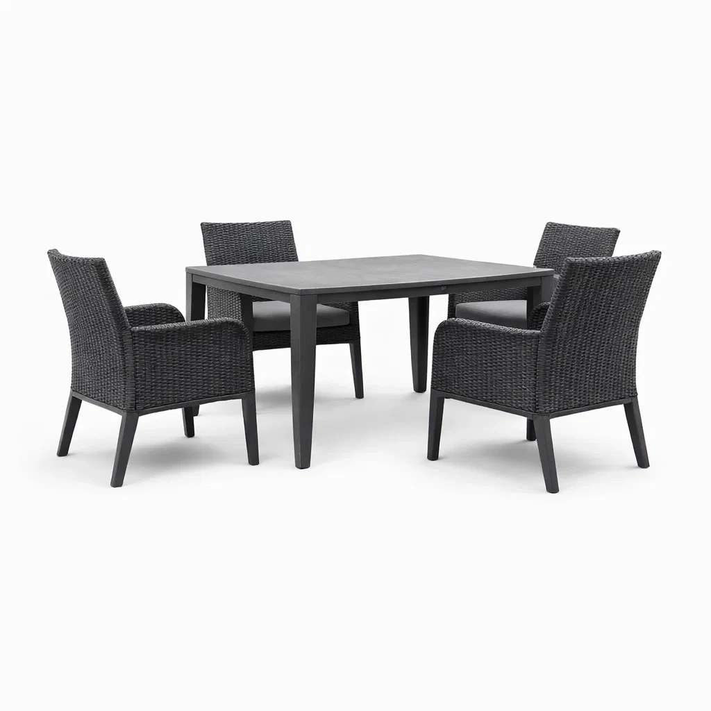 Set tavolo e sedie in Alluminio e Rattan Nero-FURNIWONDER