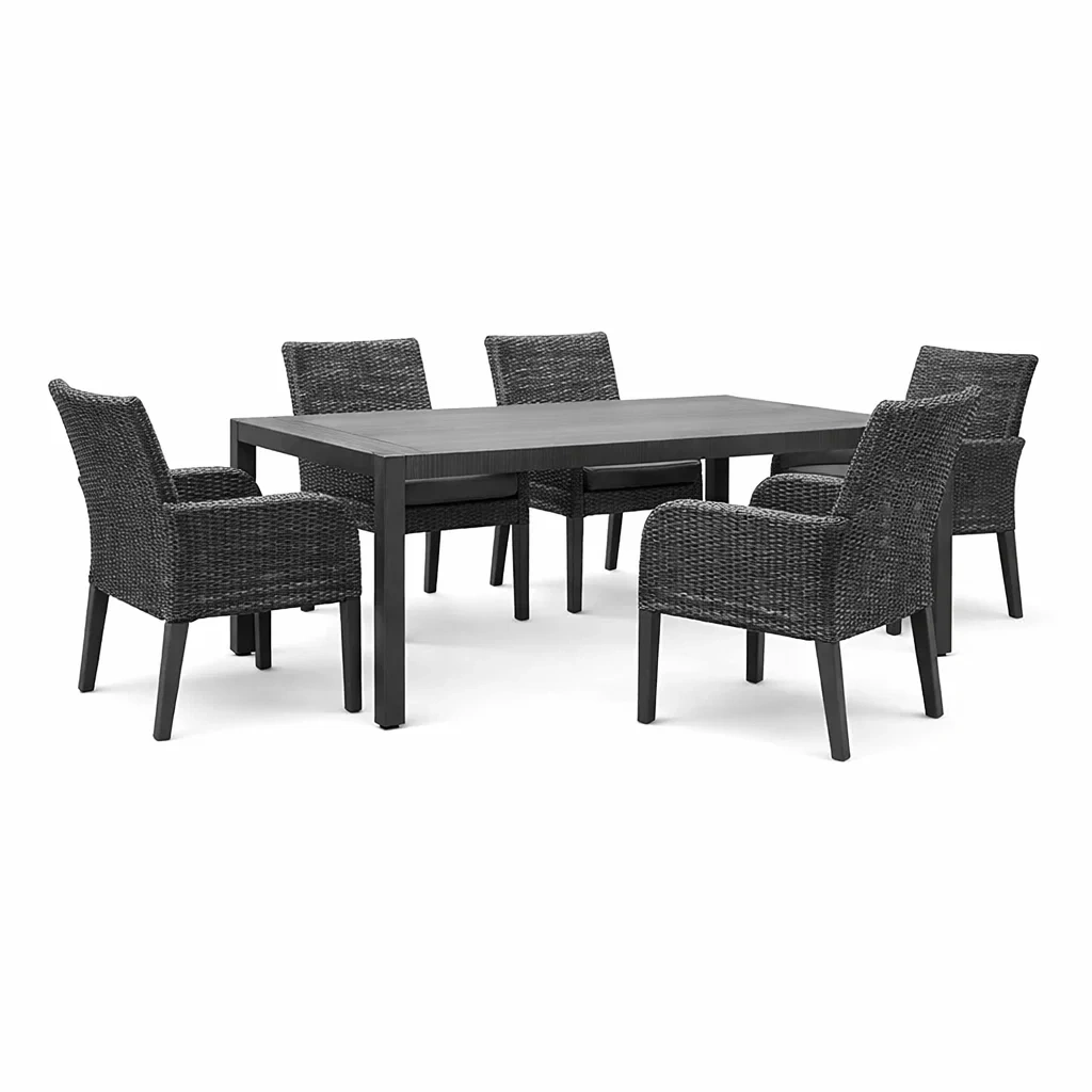 Set tavolo e sedie da Pranzo in Alluminio con 5 Sedie in Rattan Sintetico Nero-FURNIWONDER