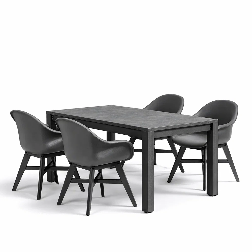 Set tavolo e sedie con Tavolo Rettangolare in Metallo e Sedie in Plastica e Pelle Sintetica-FURNIWONDER