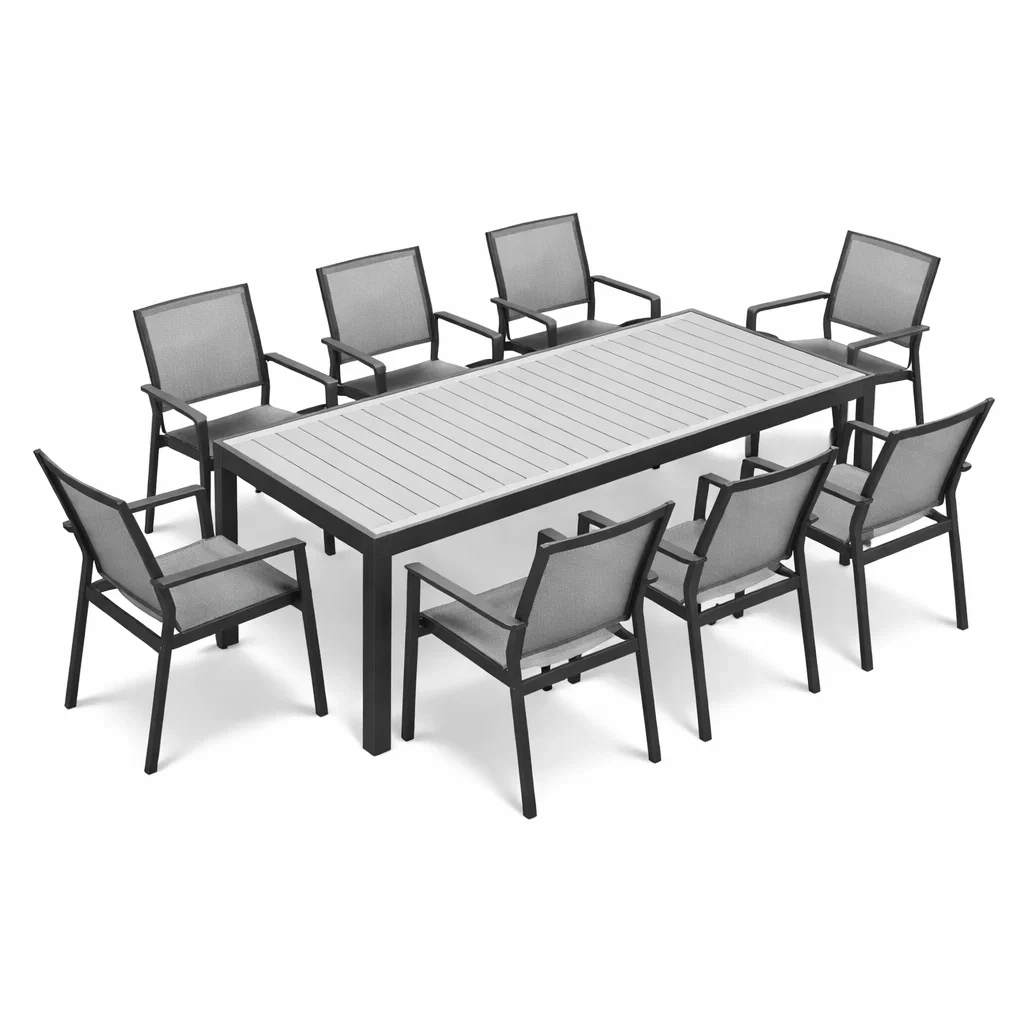 Set tavolo e sedie da Pranzo Rettangolare in Metallo con 8 Sedie Grigie-FURNIWONDER