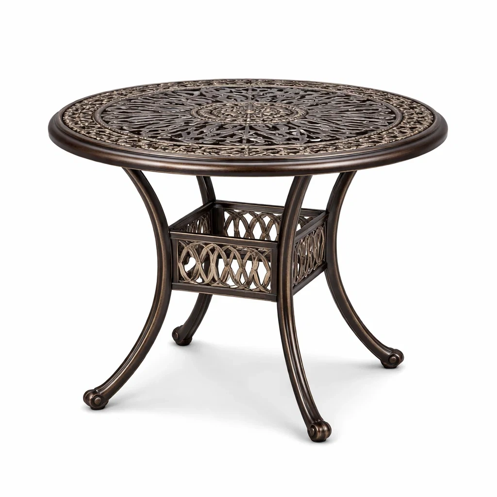 Tavolo Rotondo in Alluminio Fuso Bronzo-FURNIWONDER