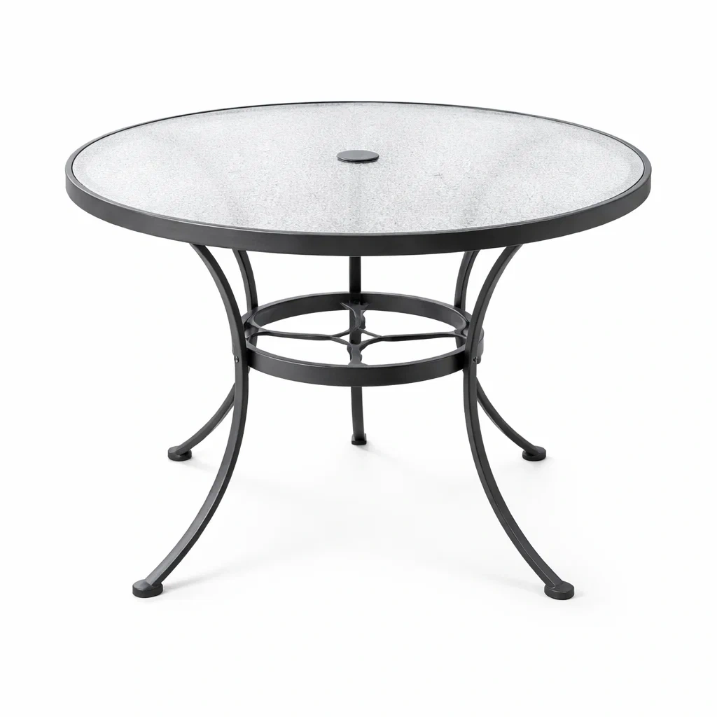 Tavolo Rotondo in Vetro Temperato e Metallo Diametro Nero-FURNIWONDER