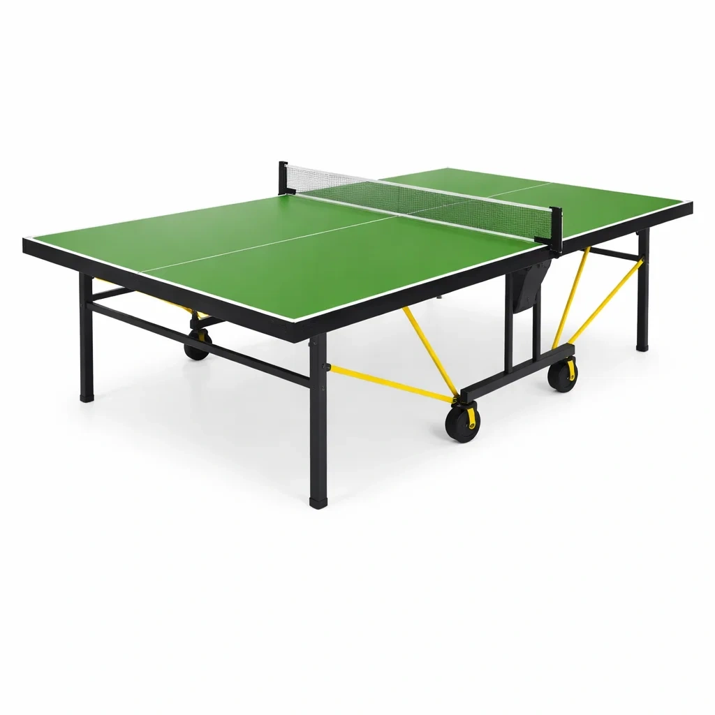 Tavolo da ping pong Pieghevole in Legno e Acciaio con Ruote e Rete Verde-FURNIWONDER