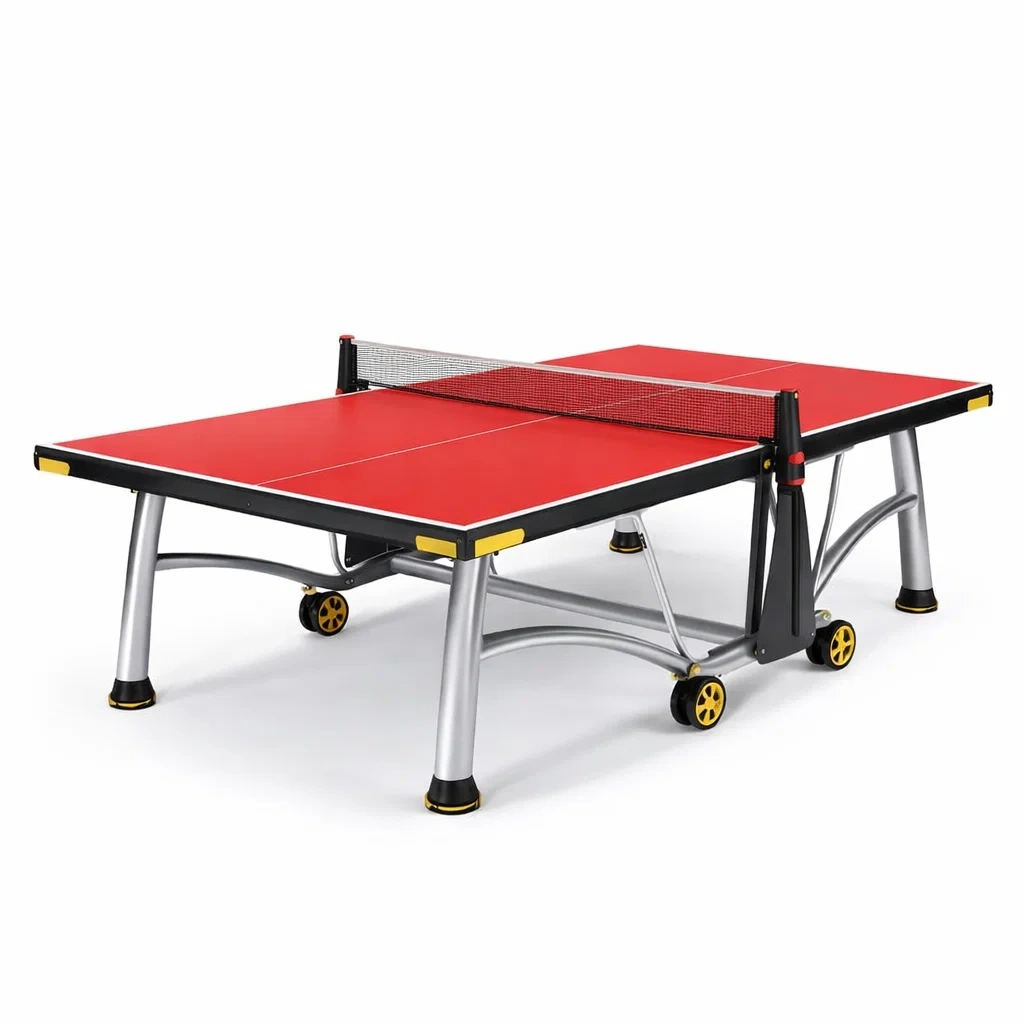 Tavolo da ping pong in MDF Rosso con Rete e Struttura in Acciaio-FURNIWONDER