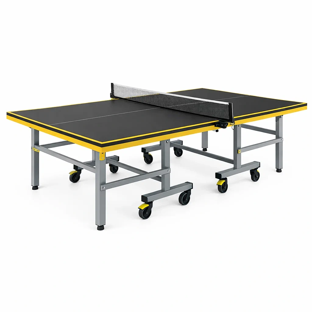 Tavolo da ping pong in Legno e Acciaio con Ruote Girevoli Nero e Giallo-FURNIWONDER