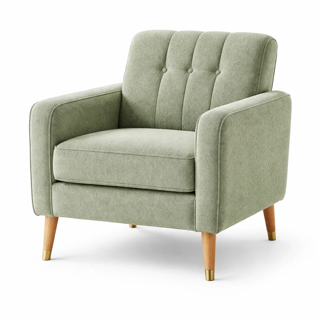 Poltrona in Tessuto Verde Chiaro con Gambe in Legno-NESTINHOUSE