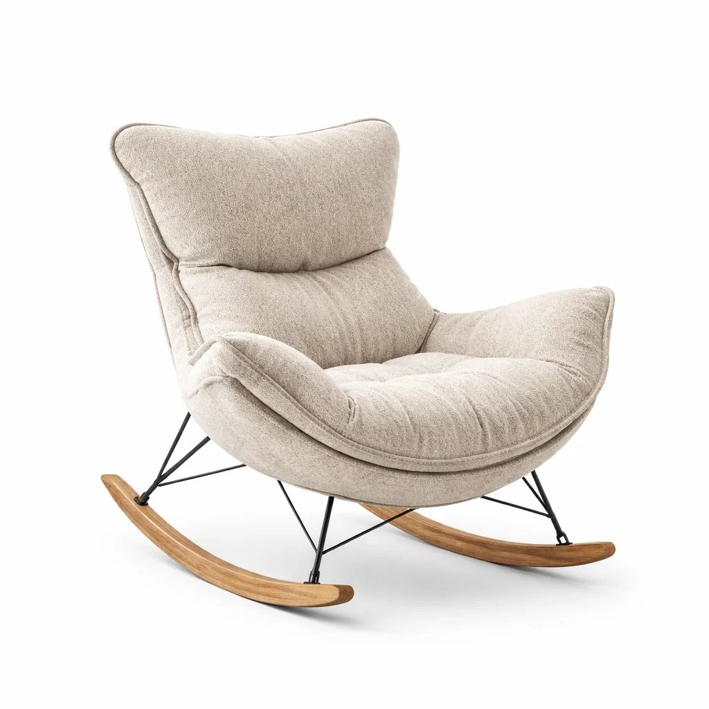 Sedia a dondolo in Tessuto Beige con Struttura in Metallo-NESTINHOUSE