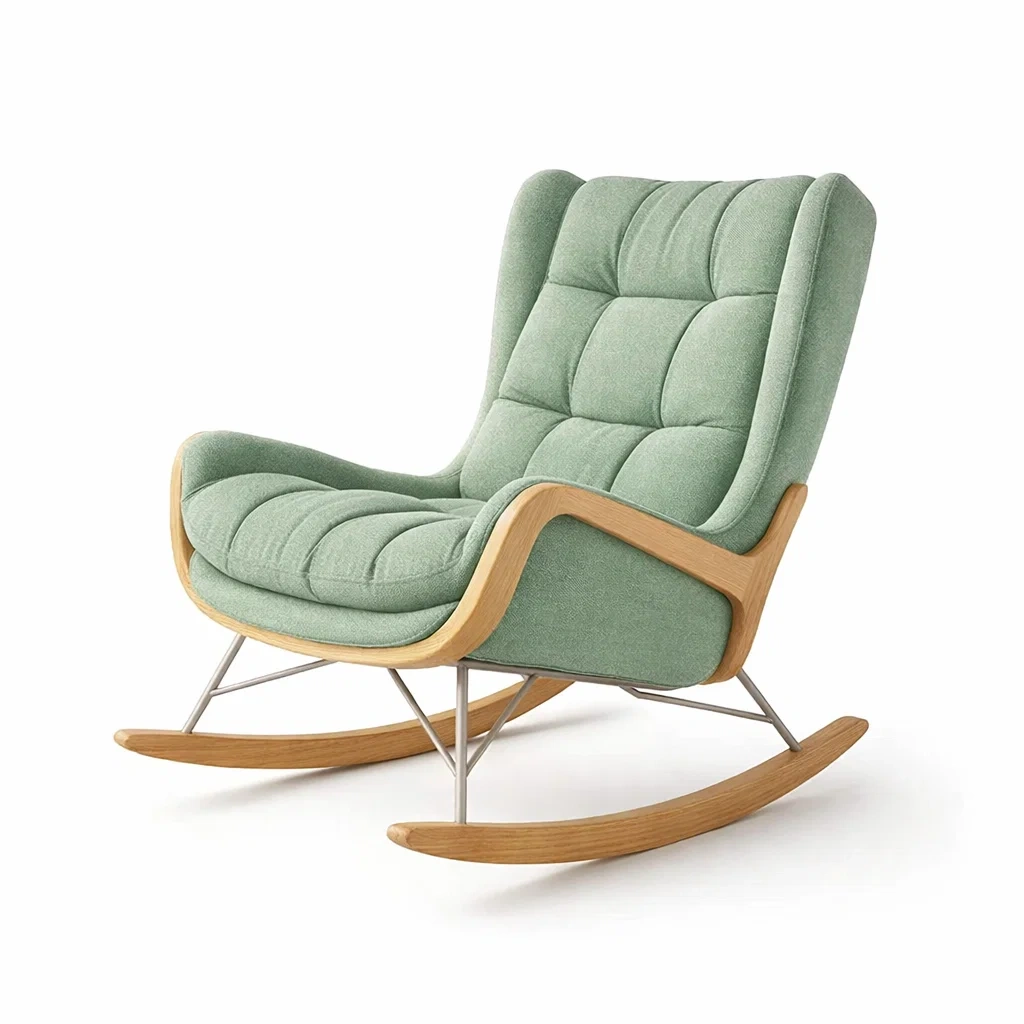 Sedia a dondolo in Tessuto Poliestere Verde con Telaio in Legno e Metallo-NESTINHOUSE