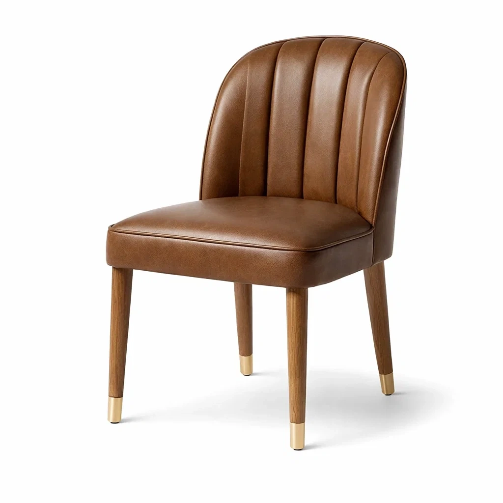 Sedia da pranzo in Pelle Sintetica con Gambe in Legno e Dettagli in Metallo-NESTINHOUSE