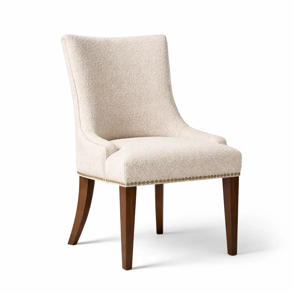 Sedia da pranzo con Rivestimento in Poliestere e Gambe in Legno di Noce Crema-NESTINHOUSE