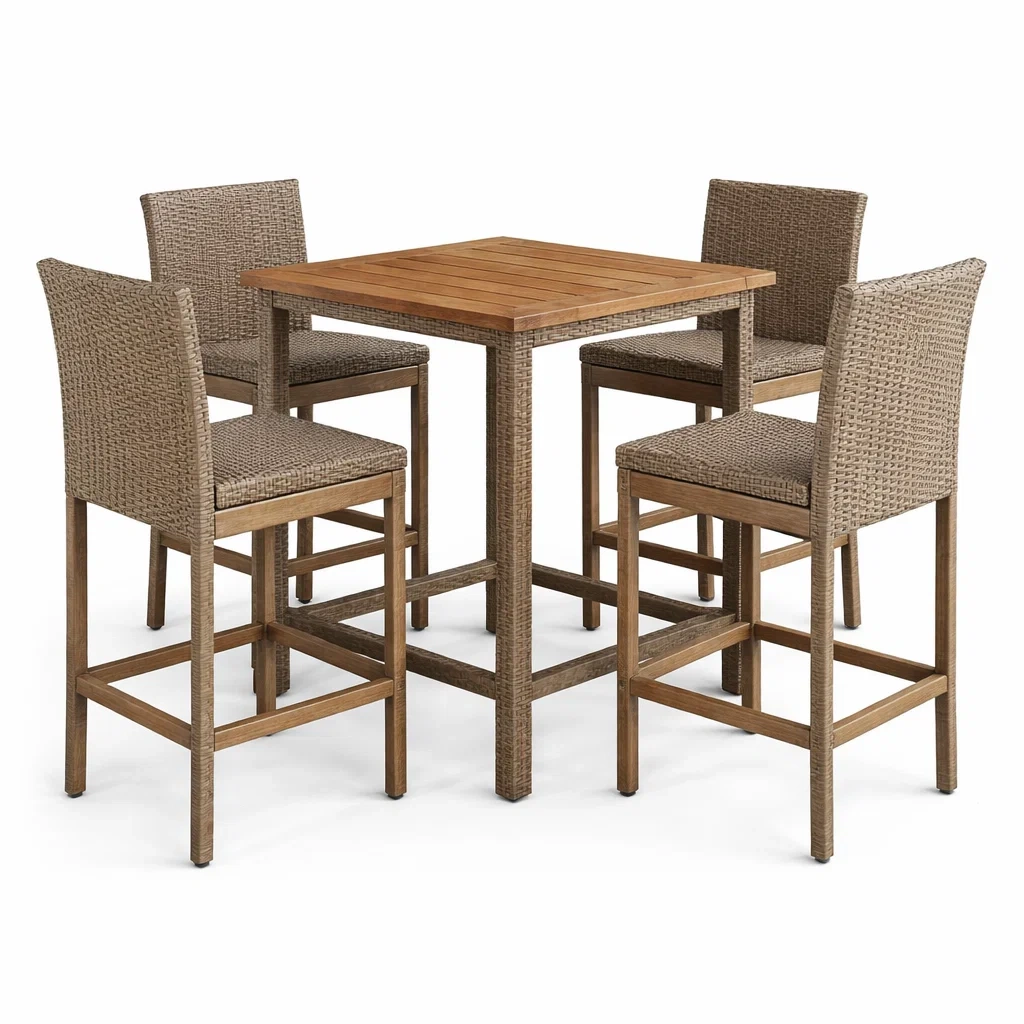 Set da bar in Legno di Acacia e Rattan-NESTINHOUSE