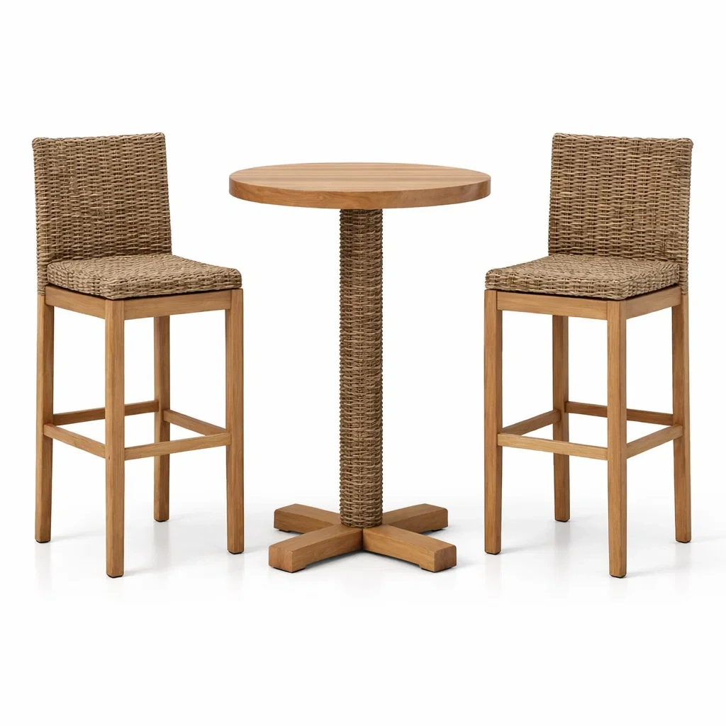 Set da bar per Esterno in Legno e Vimini Sintetico-NESTINHOUSE