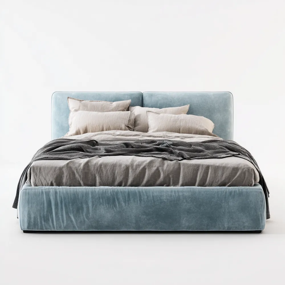 Doppelbett aus Baumwollsamt 200x200x100 cm – Blau