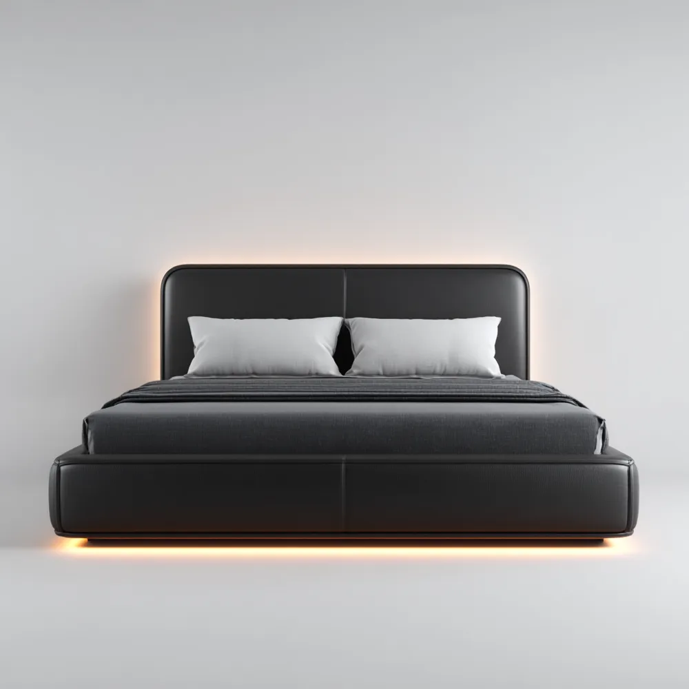 Polsterbett Kunstleder mit LED 200x160 cm - Schwarz