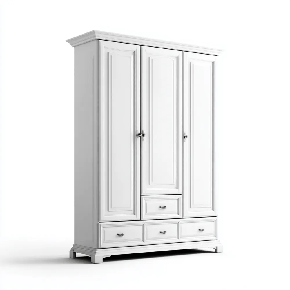 Kleiderschrank aus MDF mit 3 Türen und 3 Schubladen - Weiß
