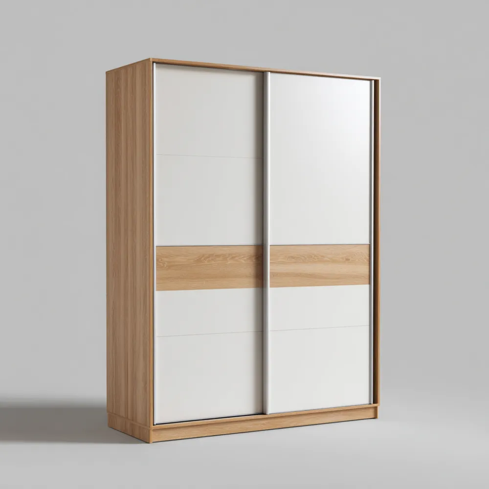 Schiebetürenschrank aus MDF mit Holzoptik und Weißen Fronten