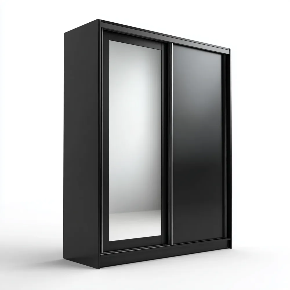 Schwarzer Kleiderschrank aus MDF mit Spiegeltür 210x120x60 cm