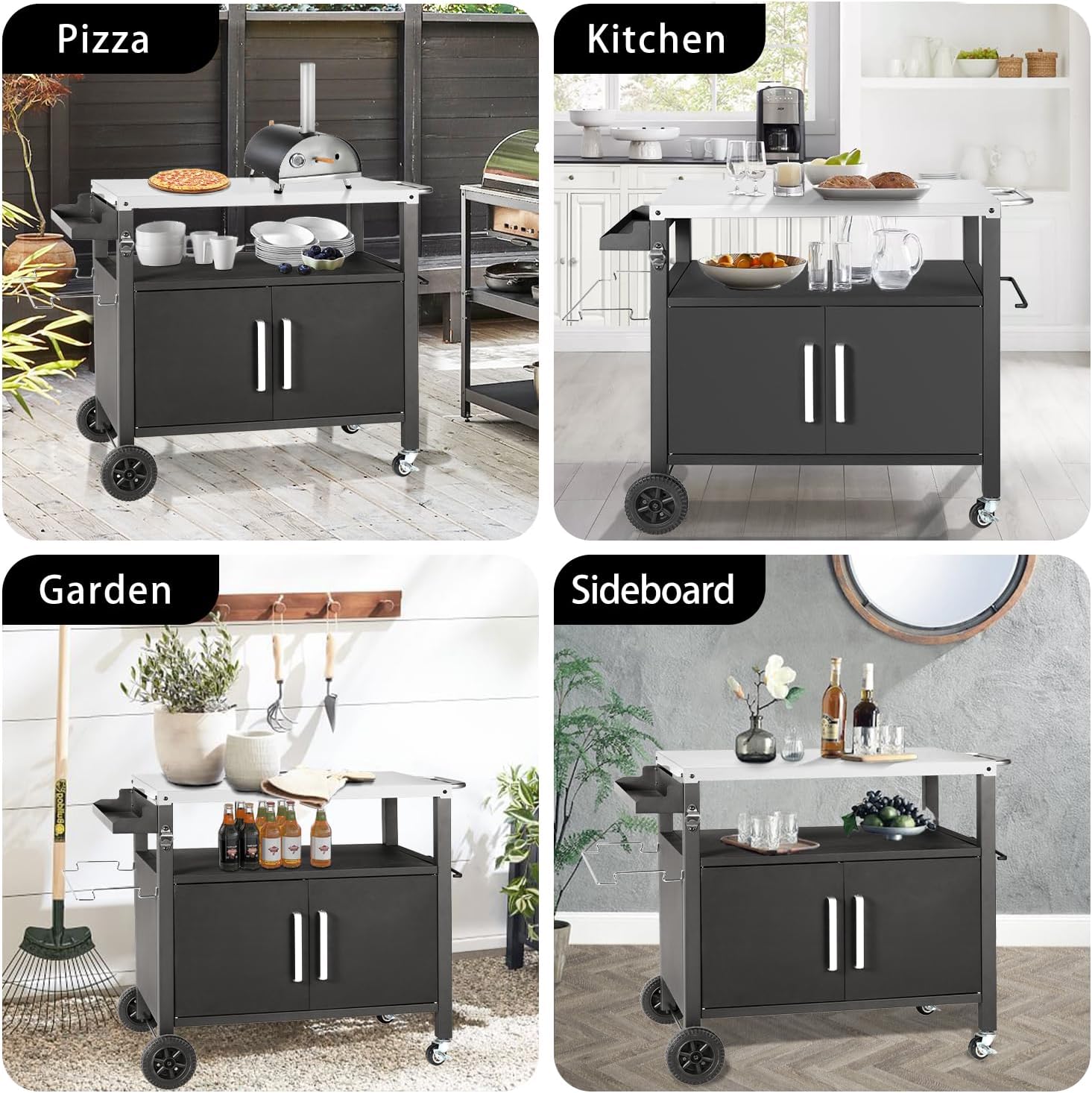 Grill Cart Table with Big Storage Cabinet