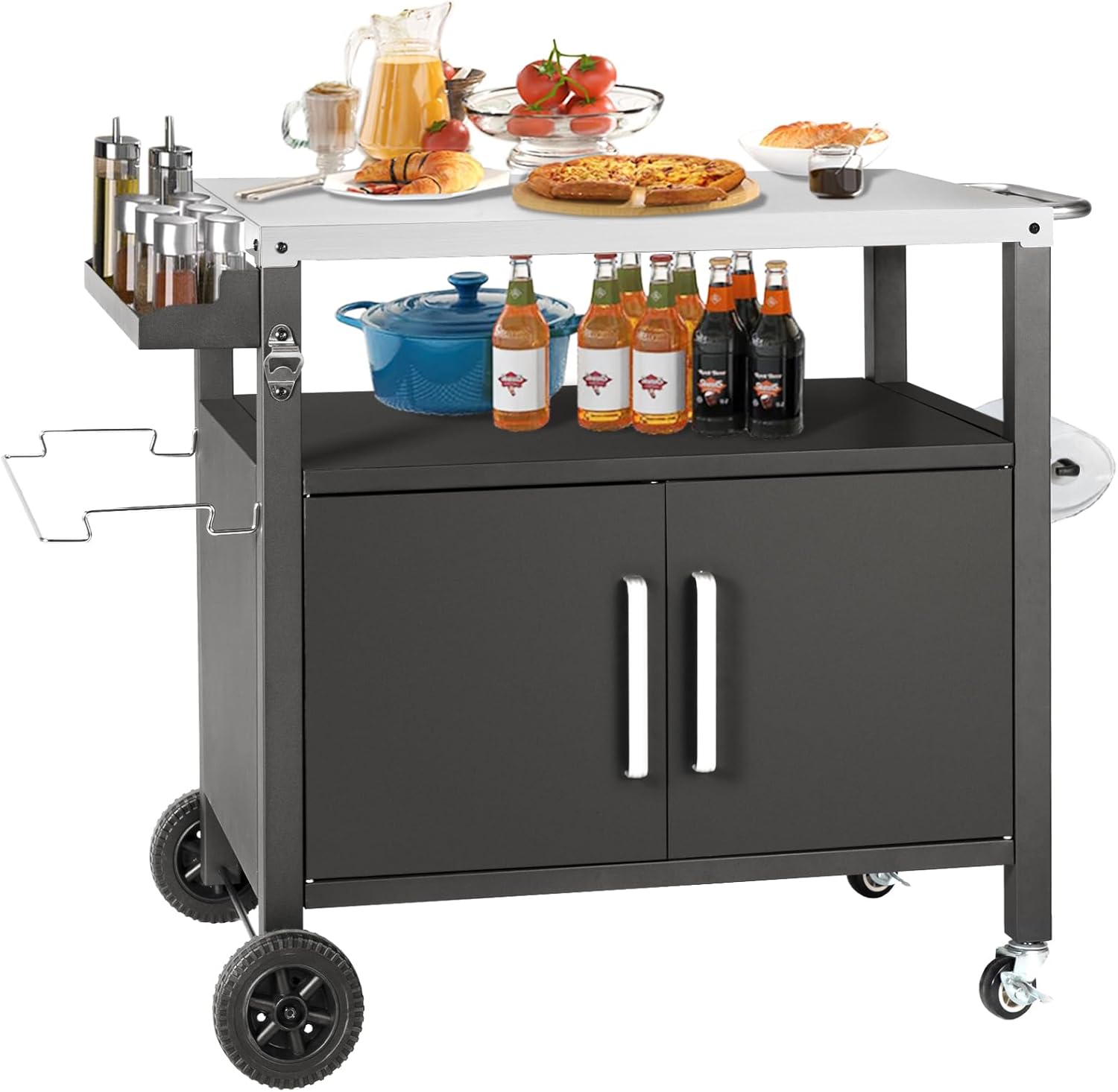 Grill Cart Table with Big Storage Cabinet