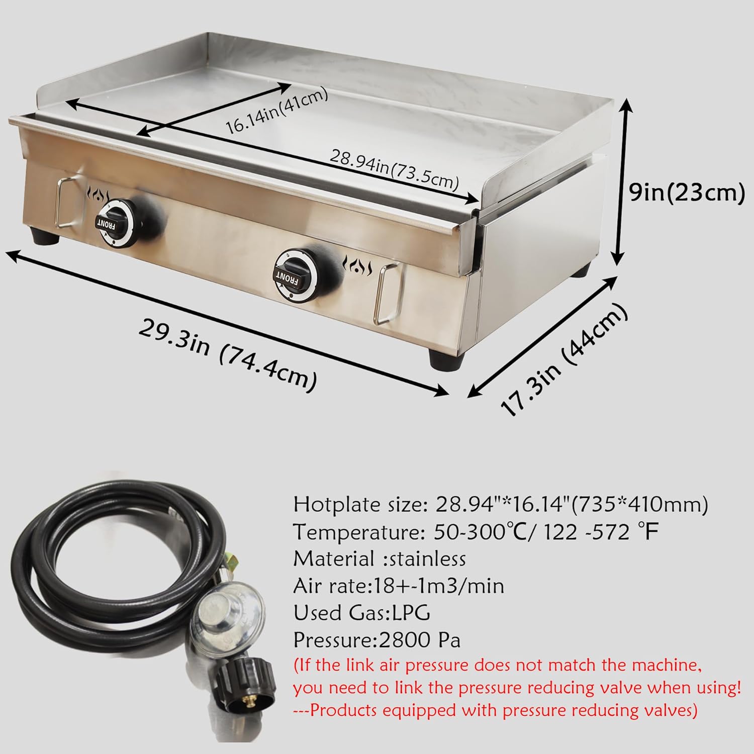 Commercial Restaurant Gas Countertop Griddle LPG Gas Grill Griddle Flat Top Gril 16.14 * 28.94 in with Adjustable Temperature Control