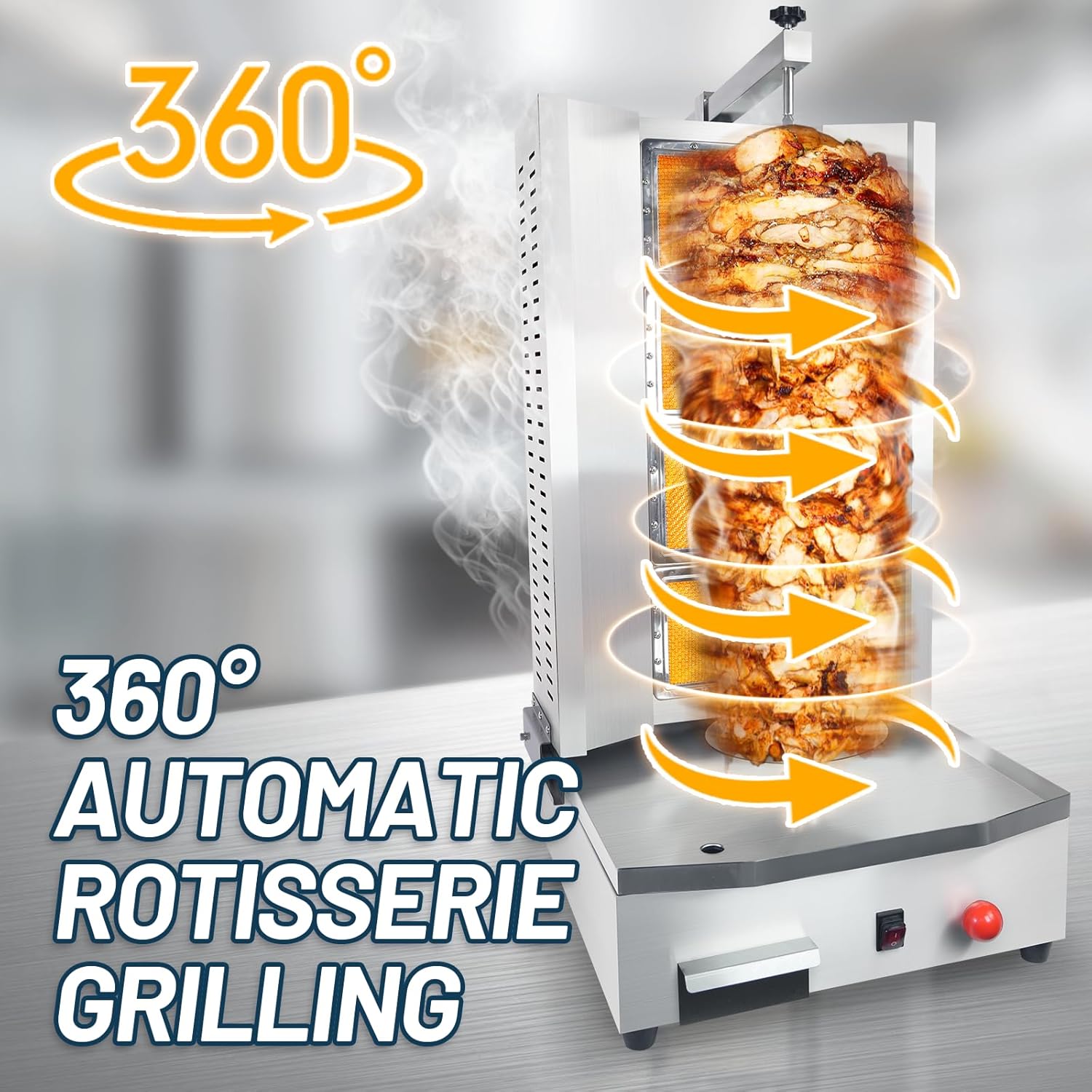 Commercial Shawarma Machine Vertical Rotisserie Grill with 4 Burners Adjustable Distance