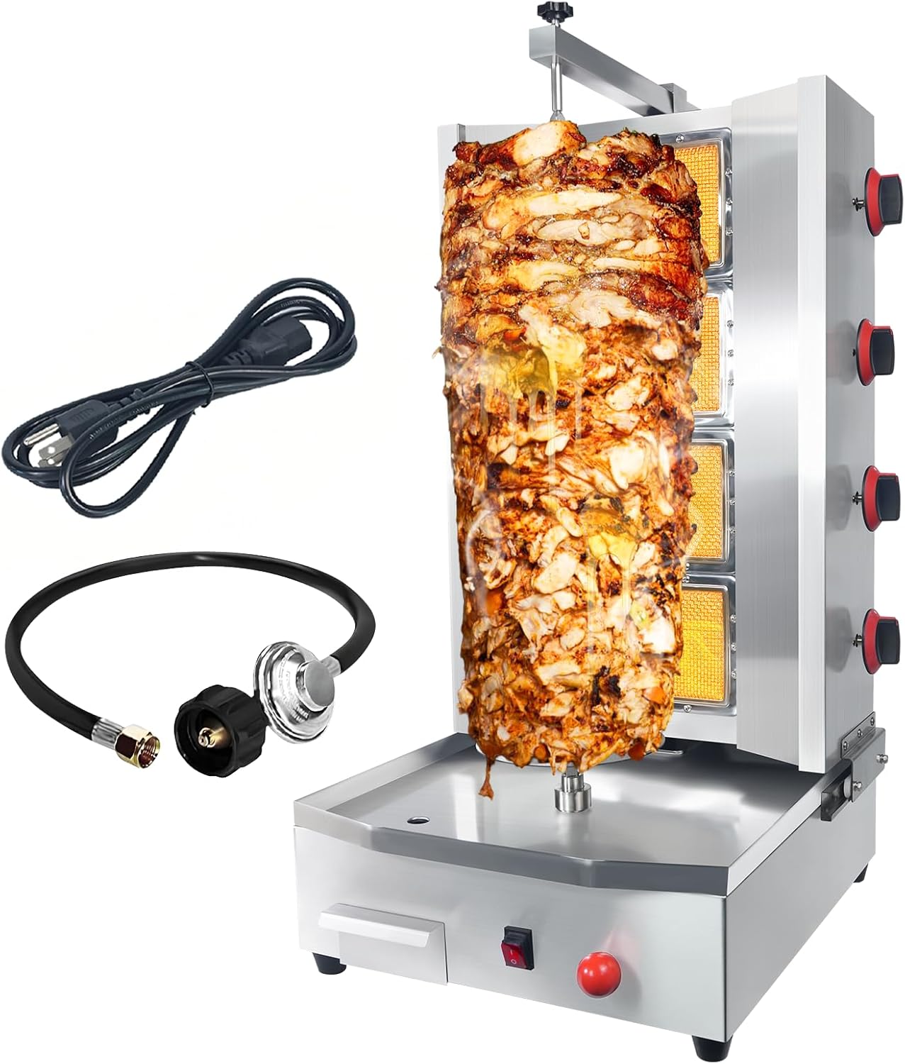 Commercial Shawarma Machine Vertical Rotisserie Grill with 4 Burners Adjustable Distance