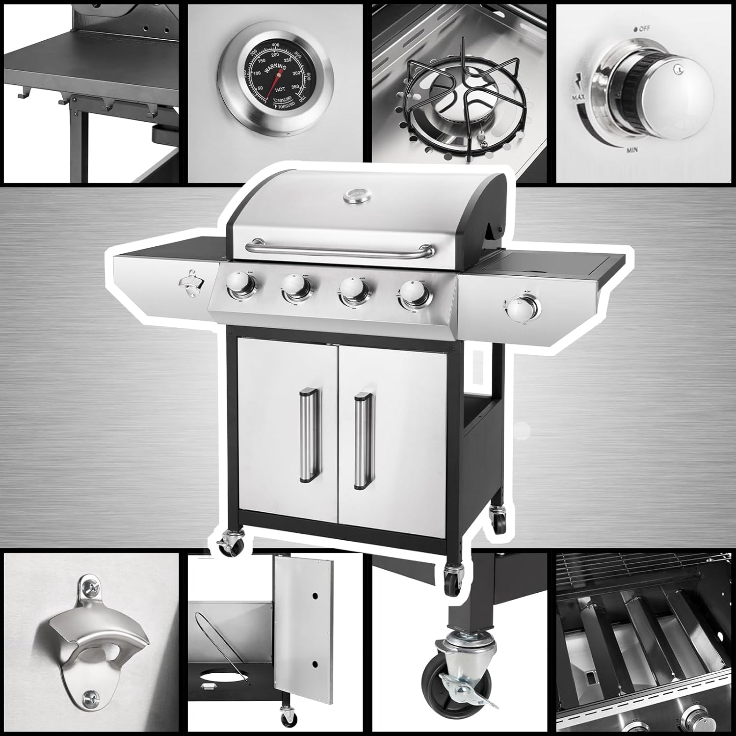 Barbecue Gas Grill with Enameled Cast Iron Grates 