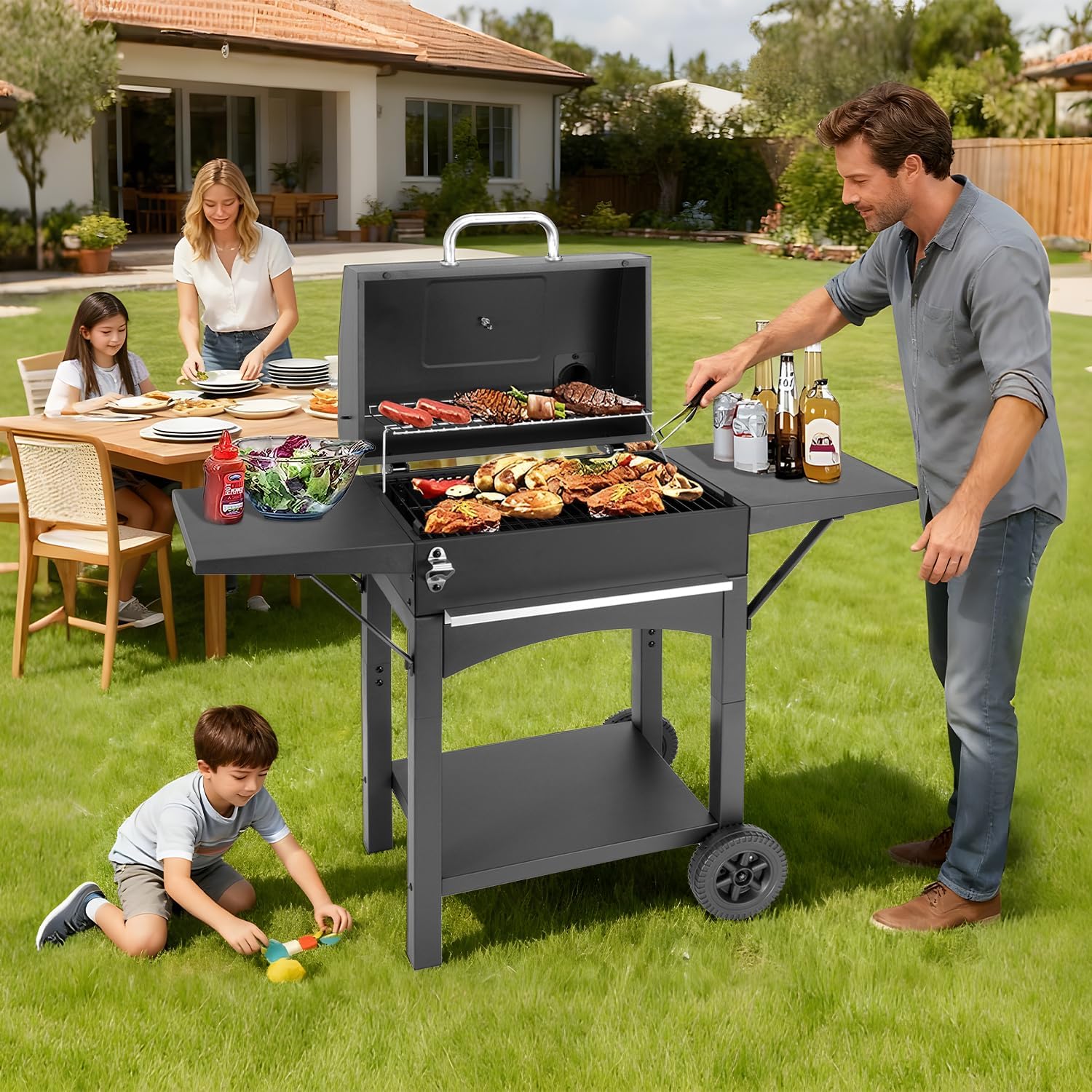 Charcoal Grill with Side Shelf