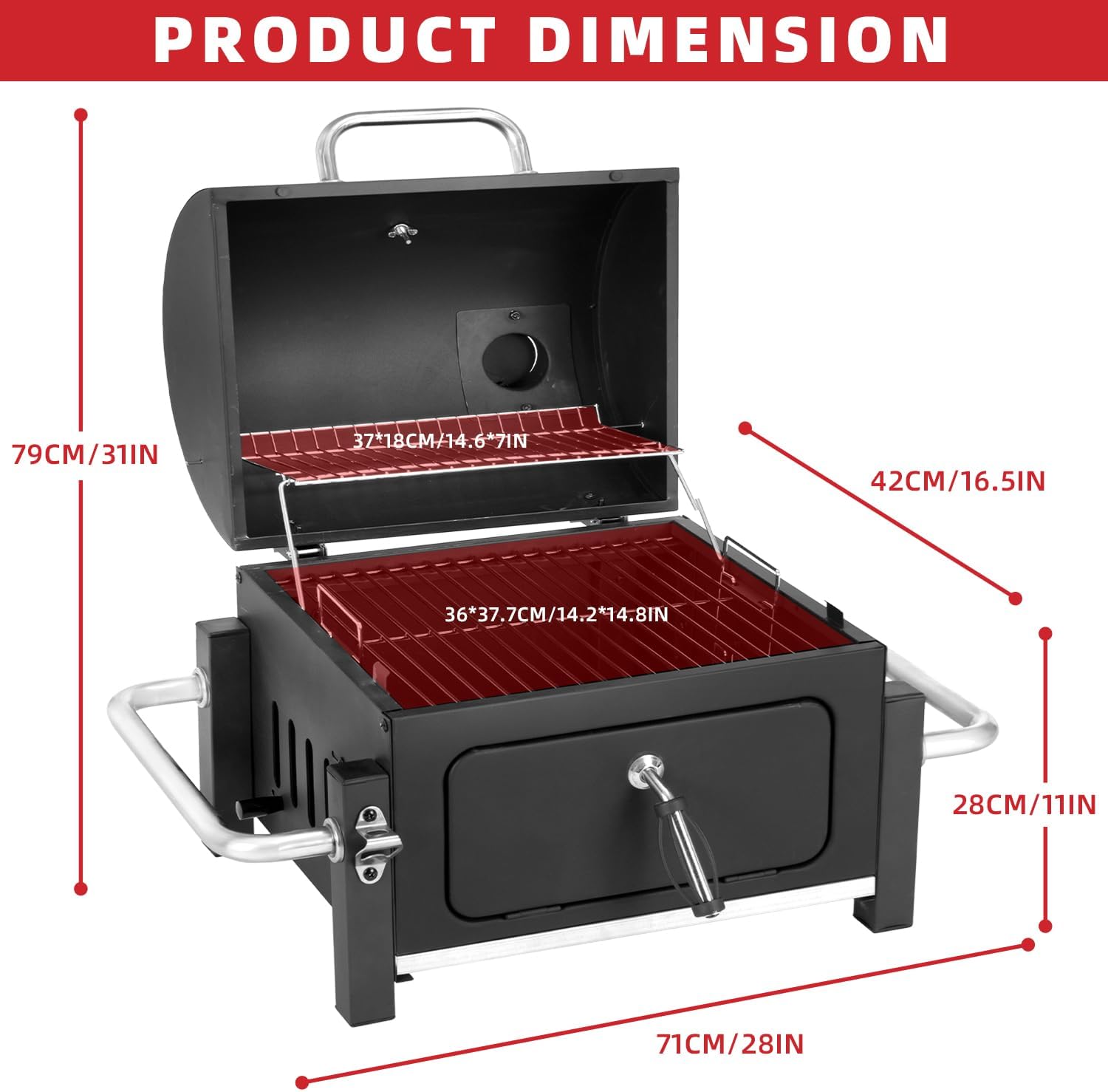Portable Charcoal Grill with 314 Square Inch Cooking Area