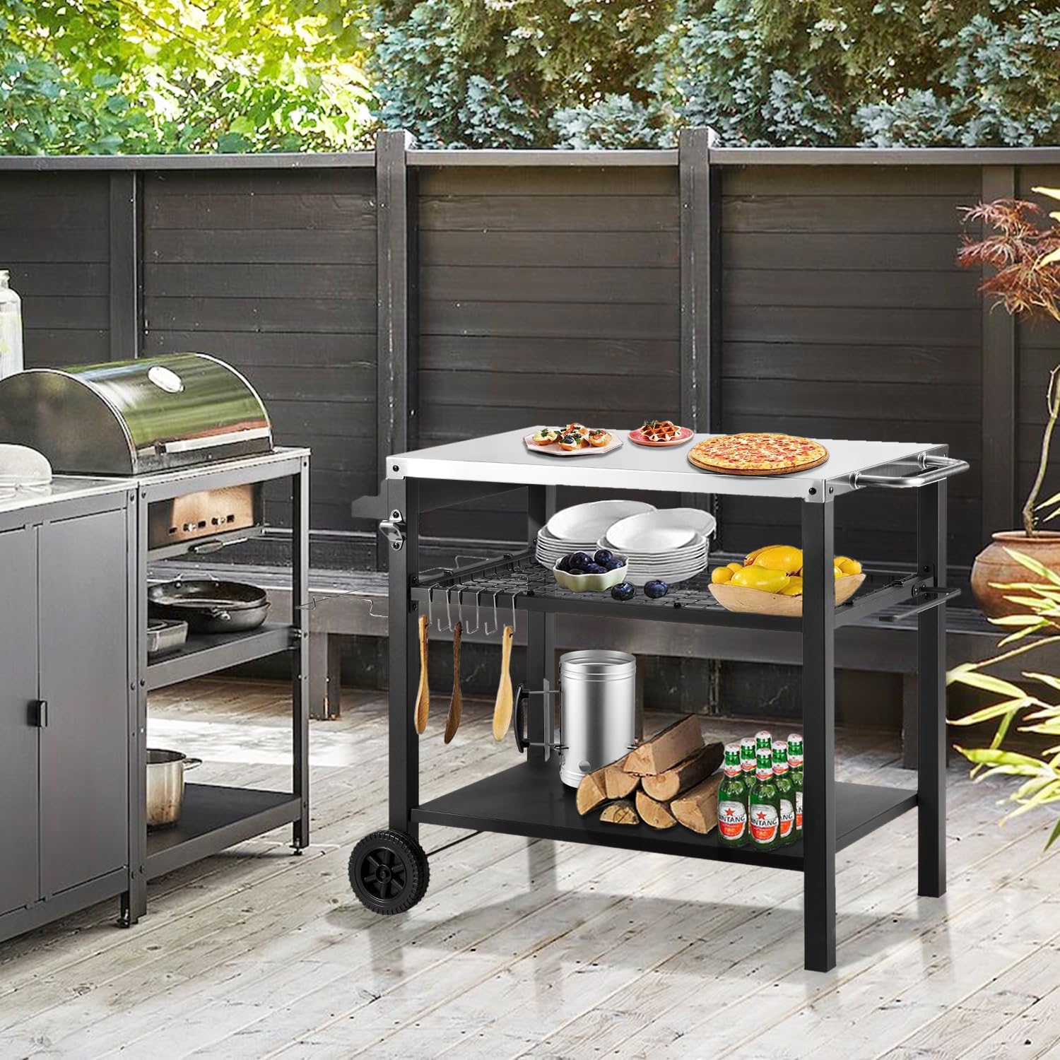 Grill Cart Table with Three Shelf
