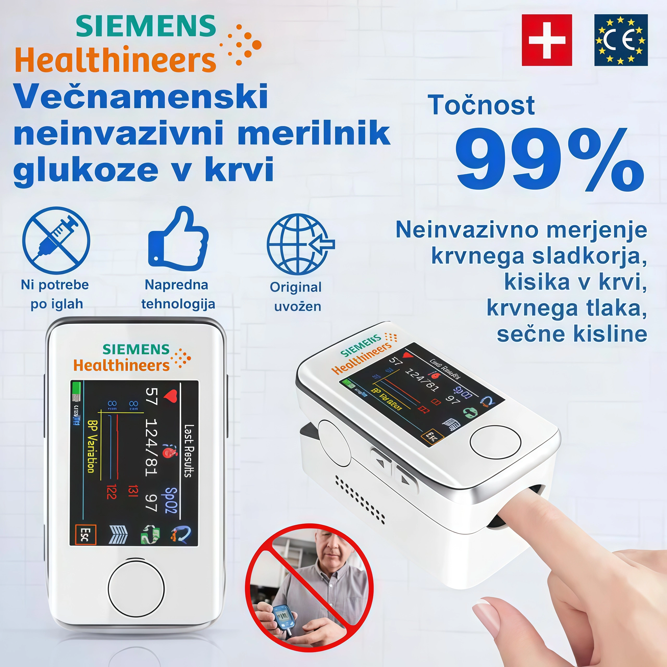 🔥🎉Časovno omejena ponudba✨Domači neinvazivni merilnik glukoze v krvi - medicinski merilnik glukoze v krvi, zasnovan za osebno merjenje glukoze v krvi