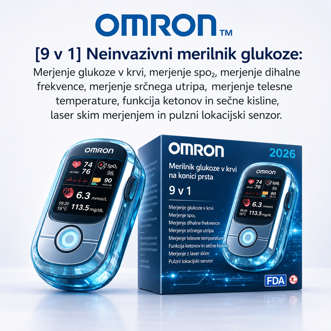 🔥Izdelano v ZDA🔥Omron™ predstavlja novo lansiran neinvazivni pametni merilnik glukoze v krvi 🔥Izdelano v ZDA🔥