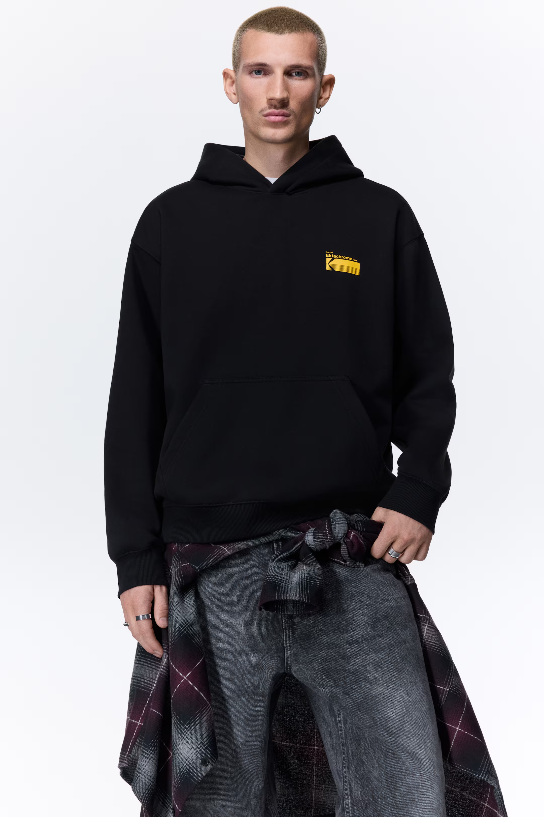 Nyomott mintás kapucnis felső Loose Fit