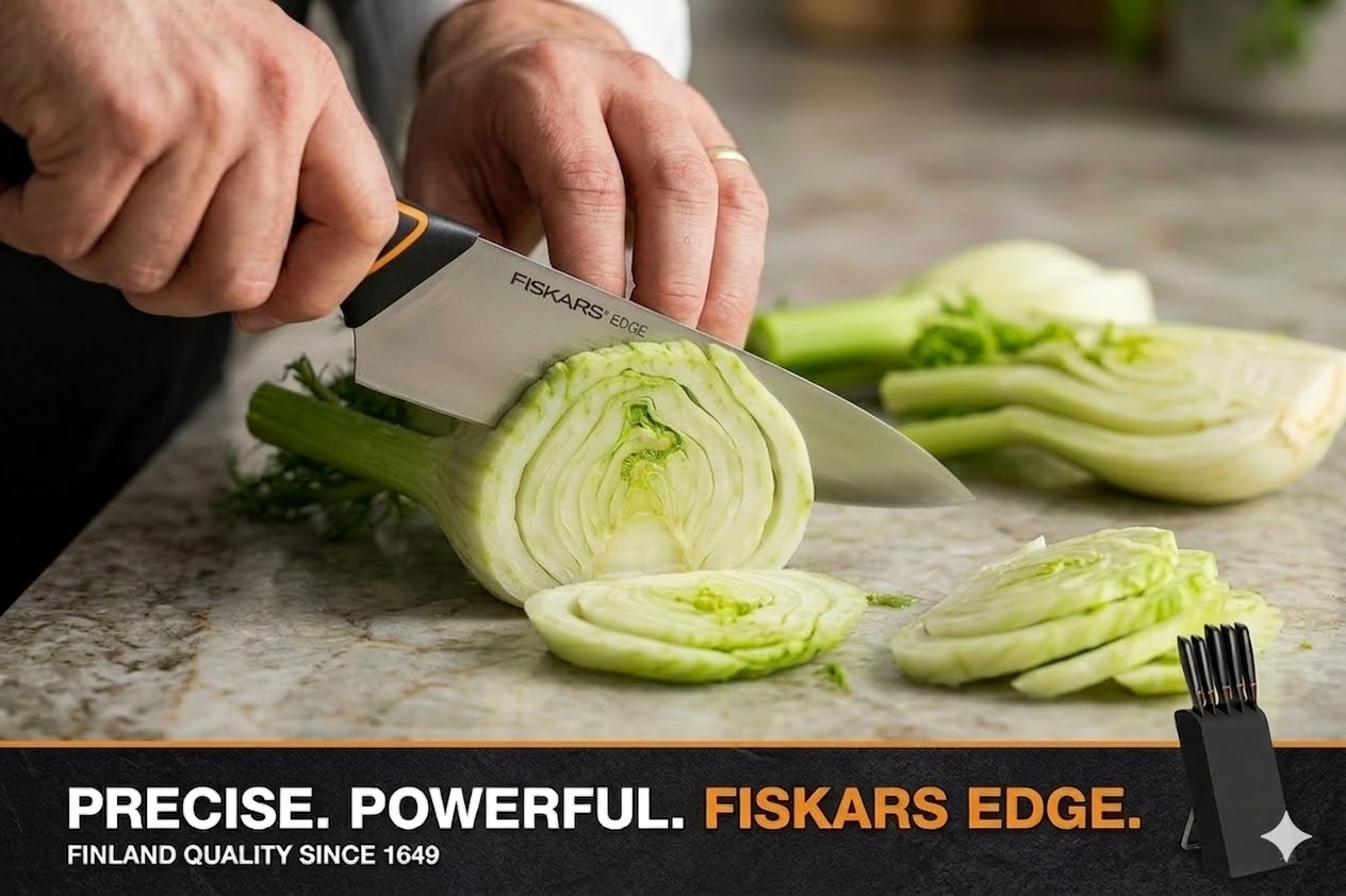 Omejena izdaja: FISKARS® 5-DELNI KOMPLET NOŽEV V FISKARS EDGE BLOCKU, OSTRI KUHINJSKI NOŽ + KOMPLET ZA BRUSENJE