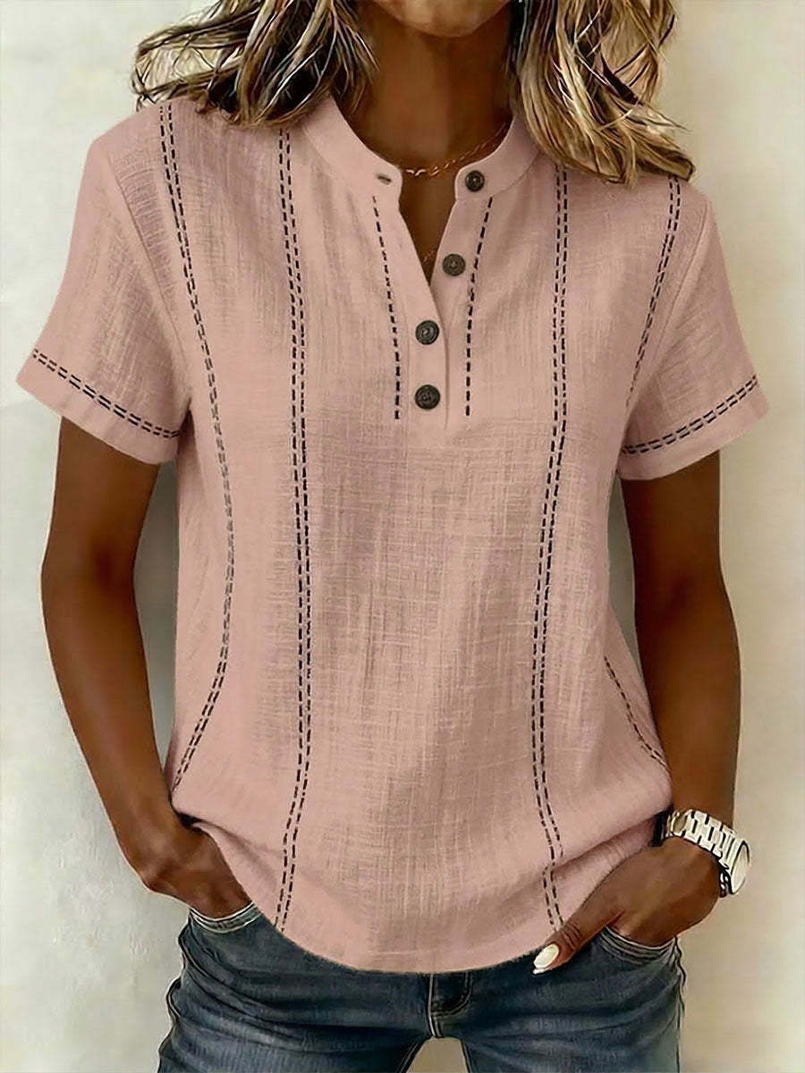 CLEARANCE🔥 Women's V-neck Short-sleeve Casual Loose Cotton-linen Top