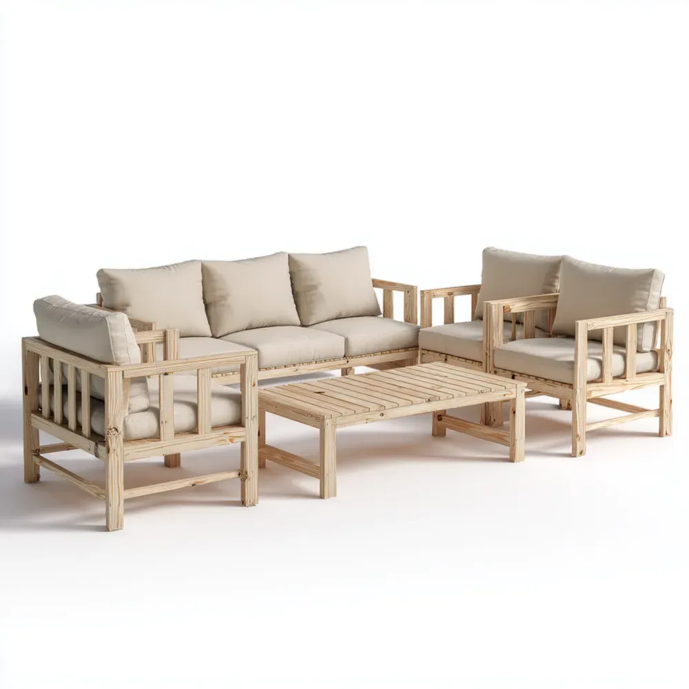 Conjunto de Sofás de Jardín de Madera de Pino 180x75x70 cm con Cojines Beige - Estilo Rústico