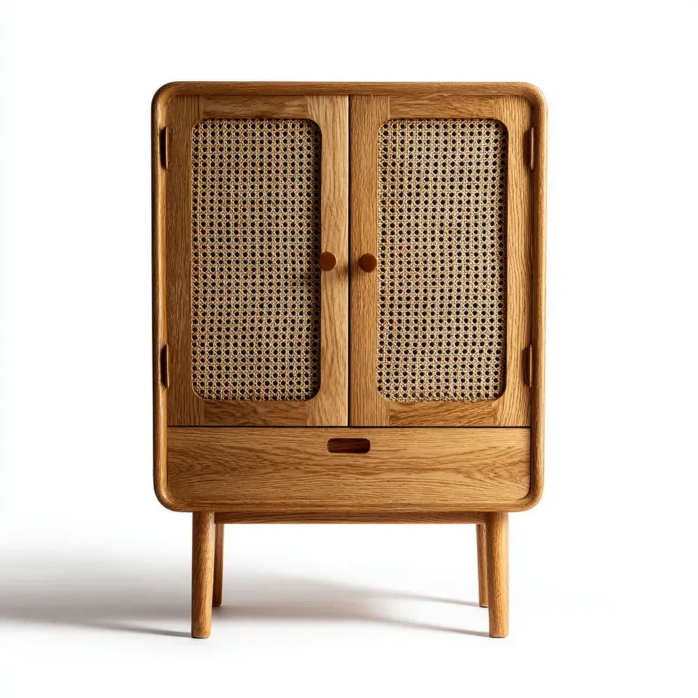 Armario de Madera y Ratán 80x40x120 cm - Natural