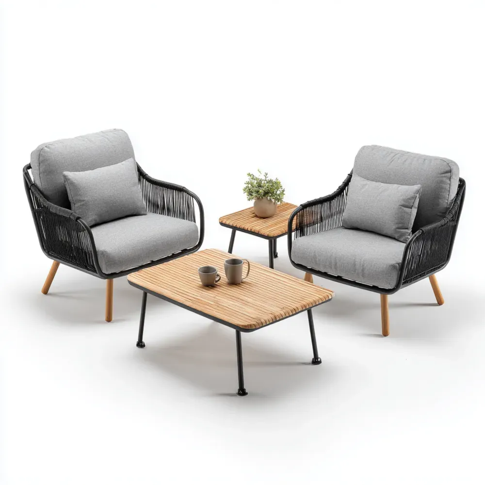 Conjunto de Sofás de Jardín de Mimbre Sintético 75x70x80 cm Cojines Gris - Estilo Contemporáneo