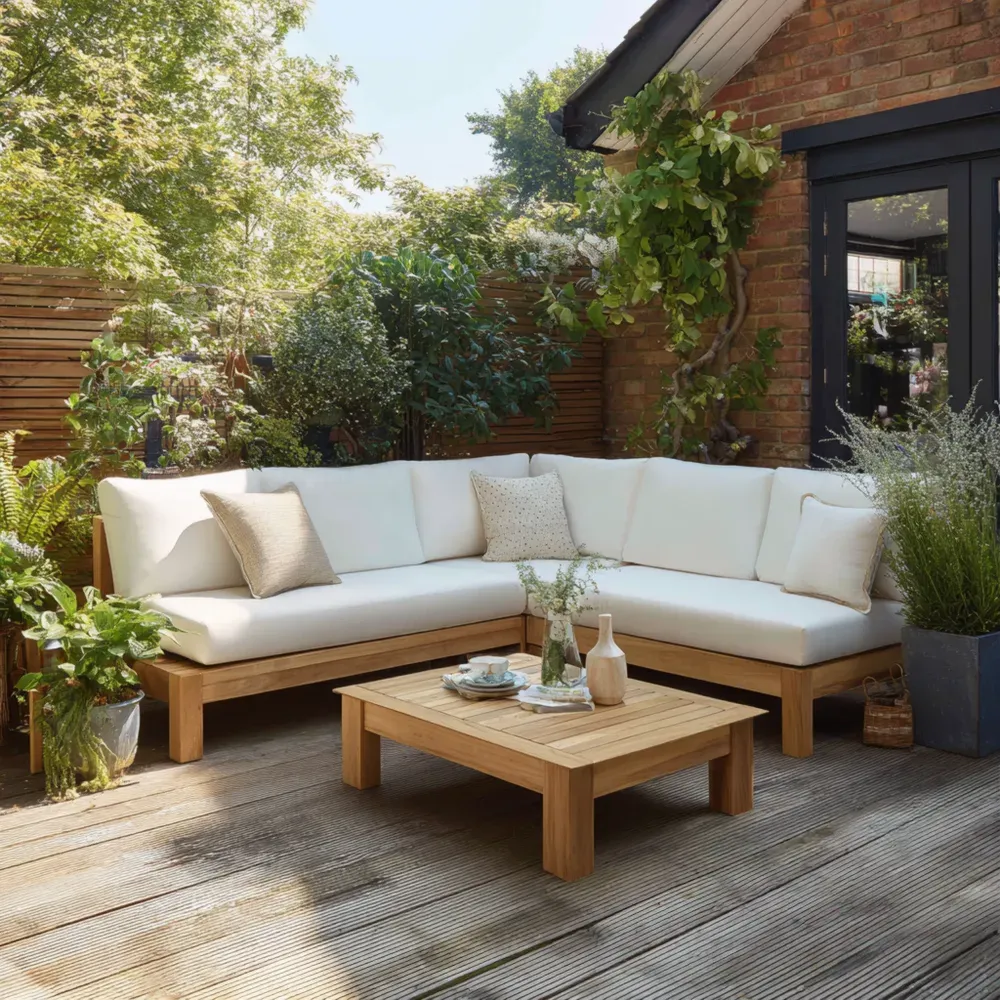 Conjunto de Sofá de Jardín de Madera 240x240x80 cm – Blanco – Estilo Moderno